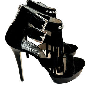 $180 MICHAEL KORS MICHAEL Billie suede platform heels w studs and fringe! 8M